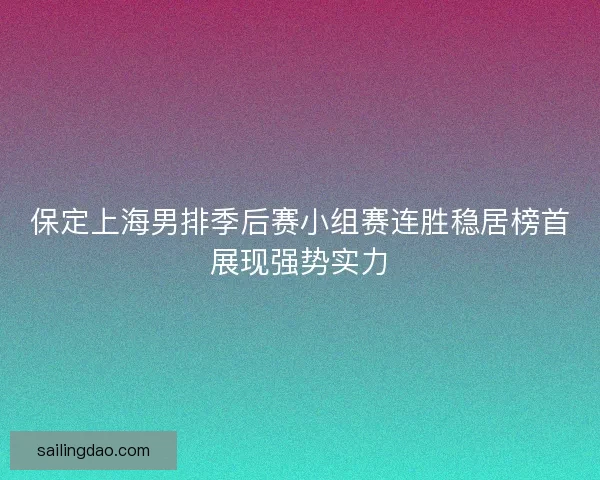 保定上海男排季后赛小组赛连胜稳居榜首展现强势实力 保定上海男排季后赛小组赛连胜稳居榜首展现强势实力